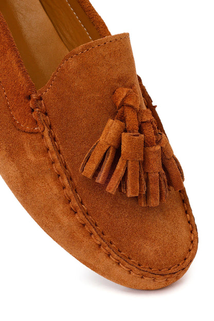 Kadın Taba Püsküllü Süet Deri Loafer