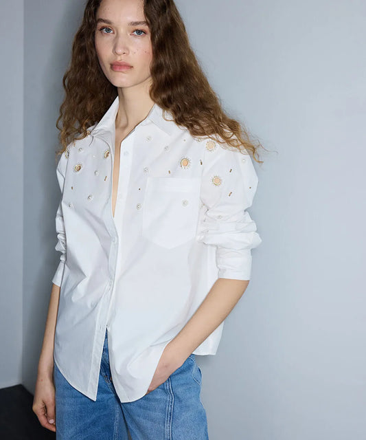 Beyaz Nakışlı Cutout Poplin Gömlek Is1260025244002 | Ipekyol