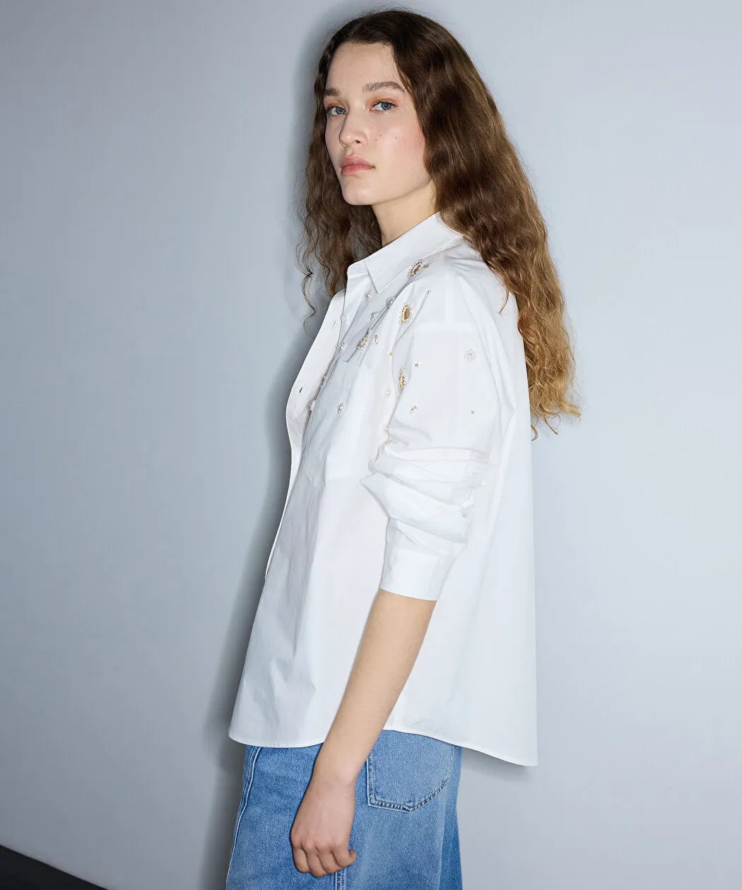 Beyaz Nakışlı Cutout Poplin Gömlek Is1260025244002 | Ipekyol