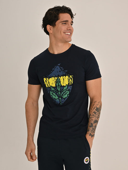 Fenerbahçe Lacivert Tribün Brush Detaylı Erkek Tshirt