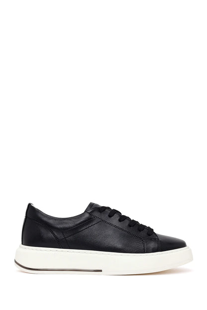 Erkek Siyah Bağcıklı Kalın Tabanlı Deri Sneaker