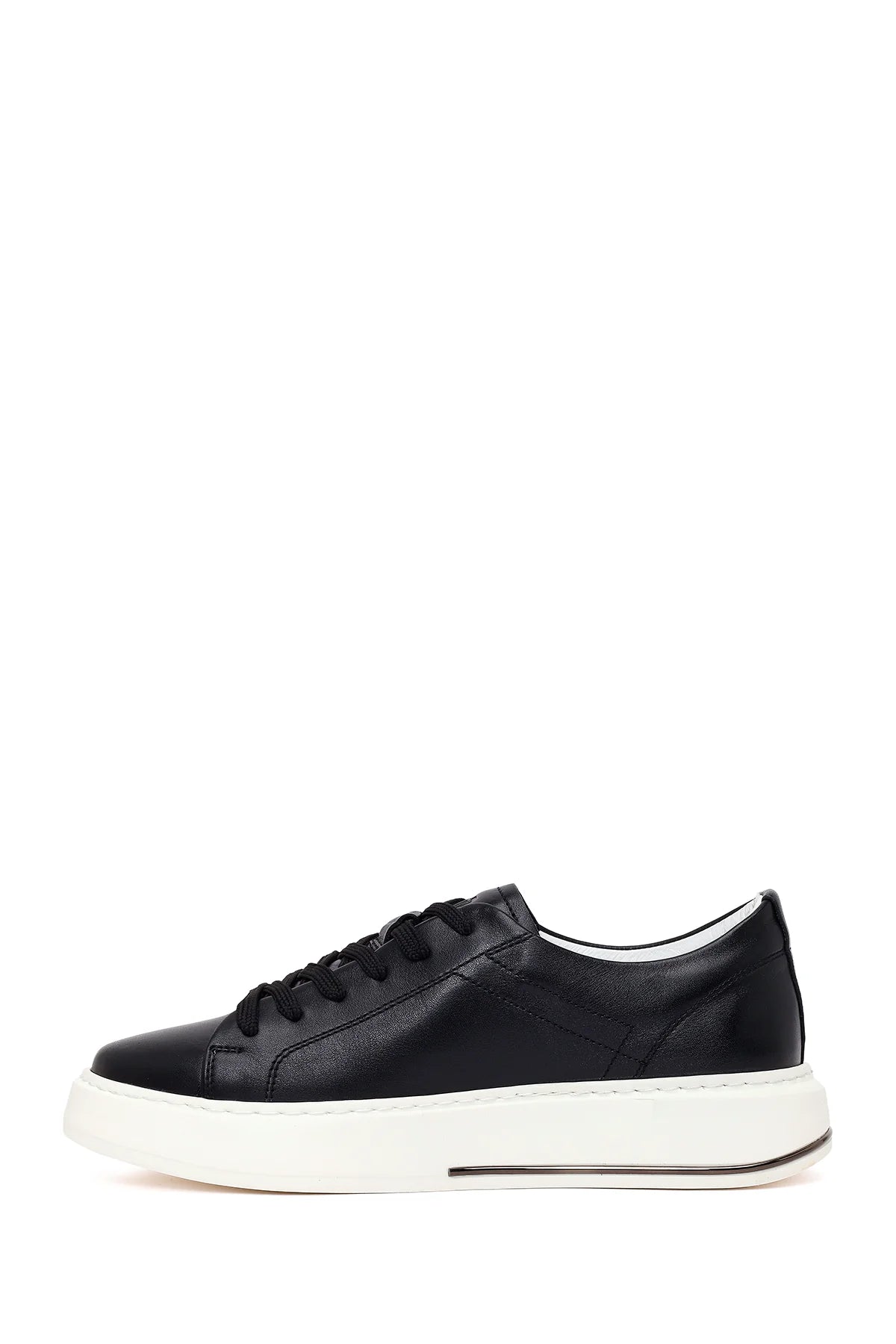 Erkek Siyah Bağcıklı Kalın Tabanlı Deri Sneaker