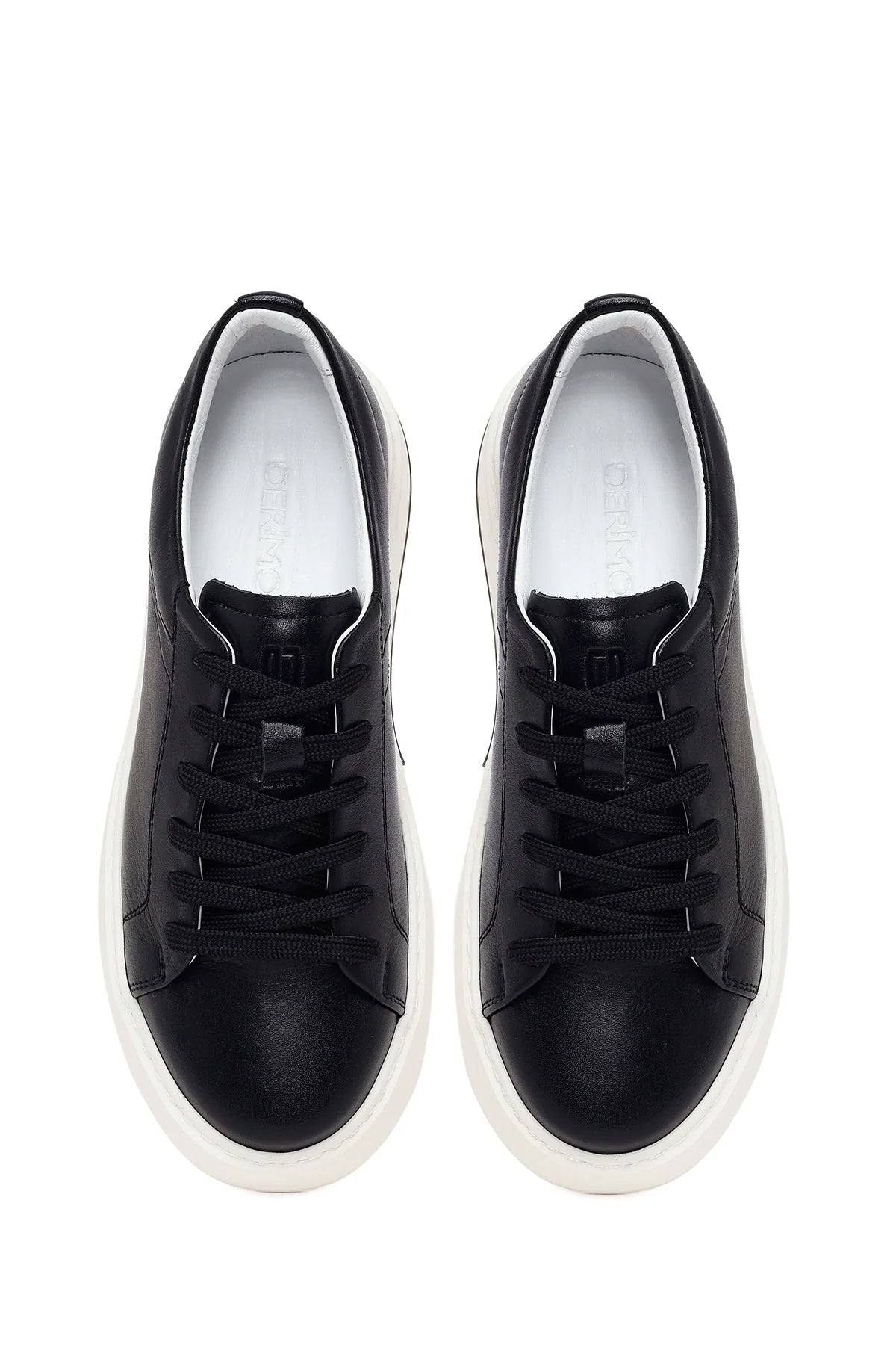 Erkek Siyah Bağcıklı Kalın Tabanlı Deri Sneaker