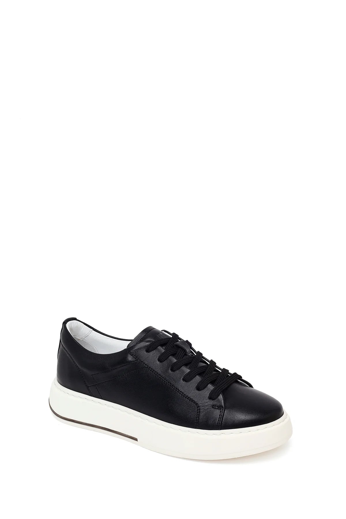 Erkek Siyah Bağcıklı Kalın Tabanlı Deri Sneaker