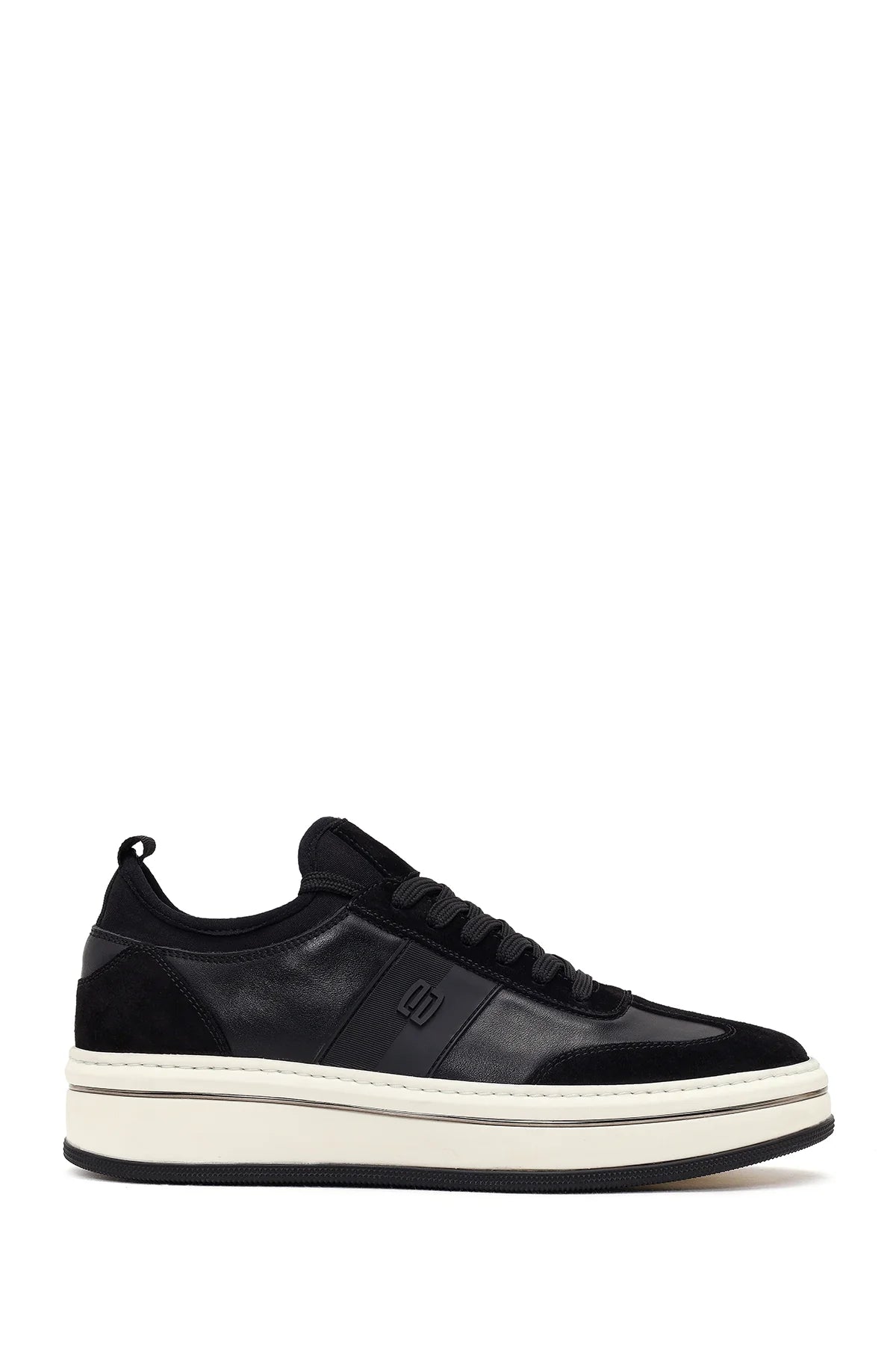 Erkek Siyah Bağcıklı Kalın Tabanlı Deri Sneaker