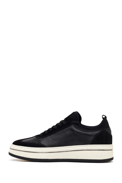 Erkek Siyah Bağcıklı Kalın Tabanlı Deri Sneaker