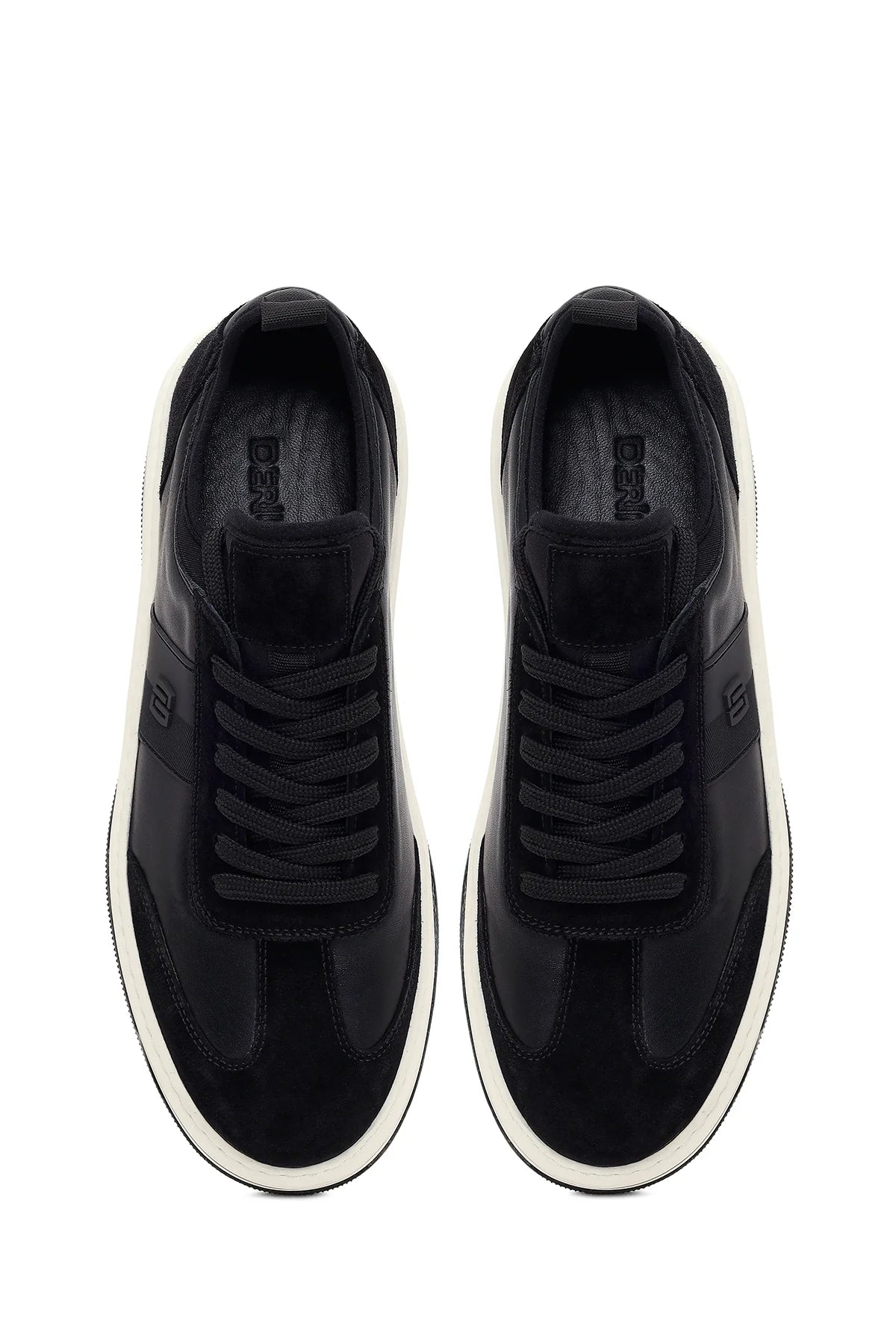 Erkek Siyah Bağcıklı Kalın Tabanlı Deri Sneaker