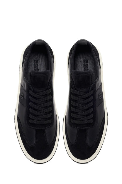 Erkek Siyah Bağcıklı Kalın Tabanlı Deri Sneaker