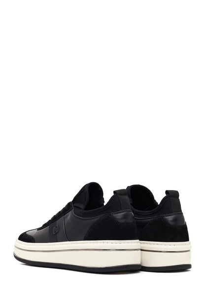 Erkek Siyah Bağcıklı Kalın Tabanlı Deri Sneaker
