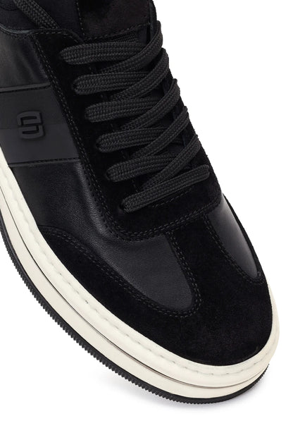 Erkek Siyah Bağcıklı Kalın Tabanlı Deri Sneaker
