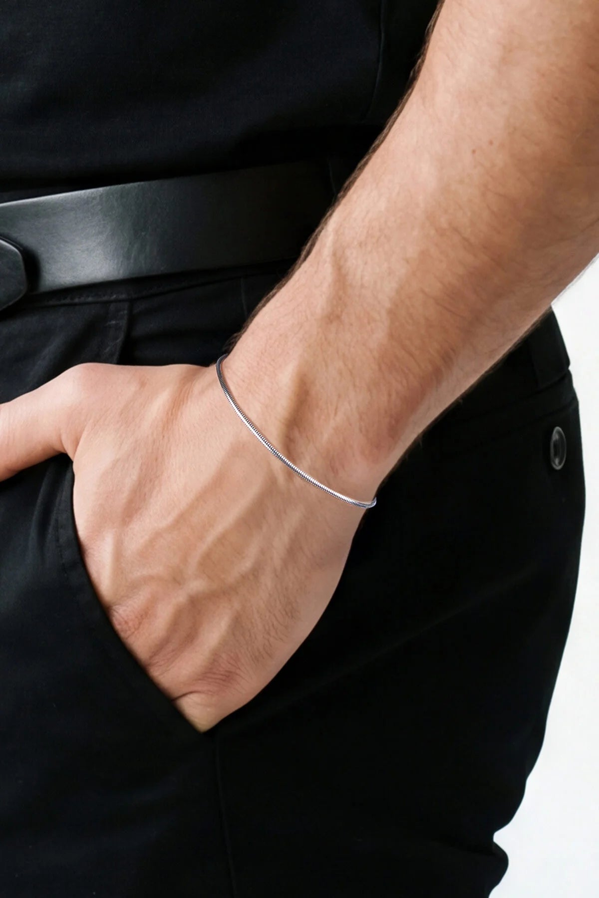 Klasik Stil Oksit Kaplama 21 Cm Gümüş Erkek Zincir Bileklik 1182773799
