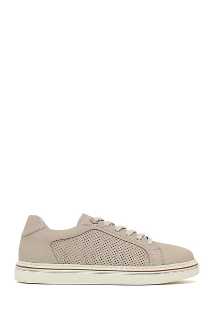 Erkek Bej Bağcıklı Deri Sneaker