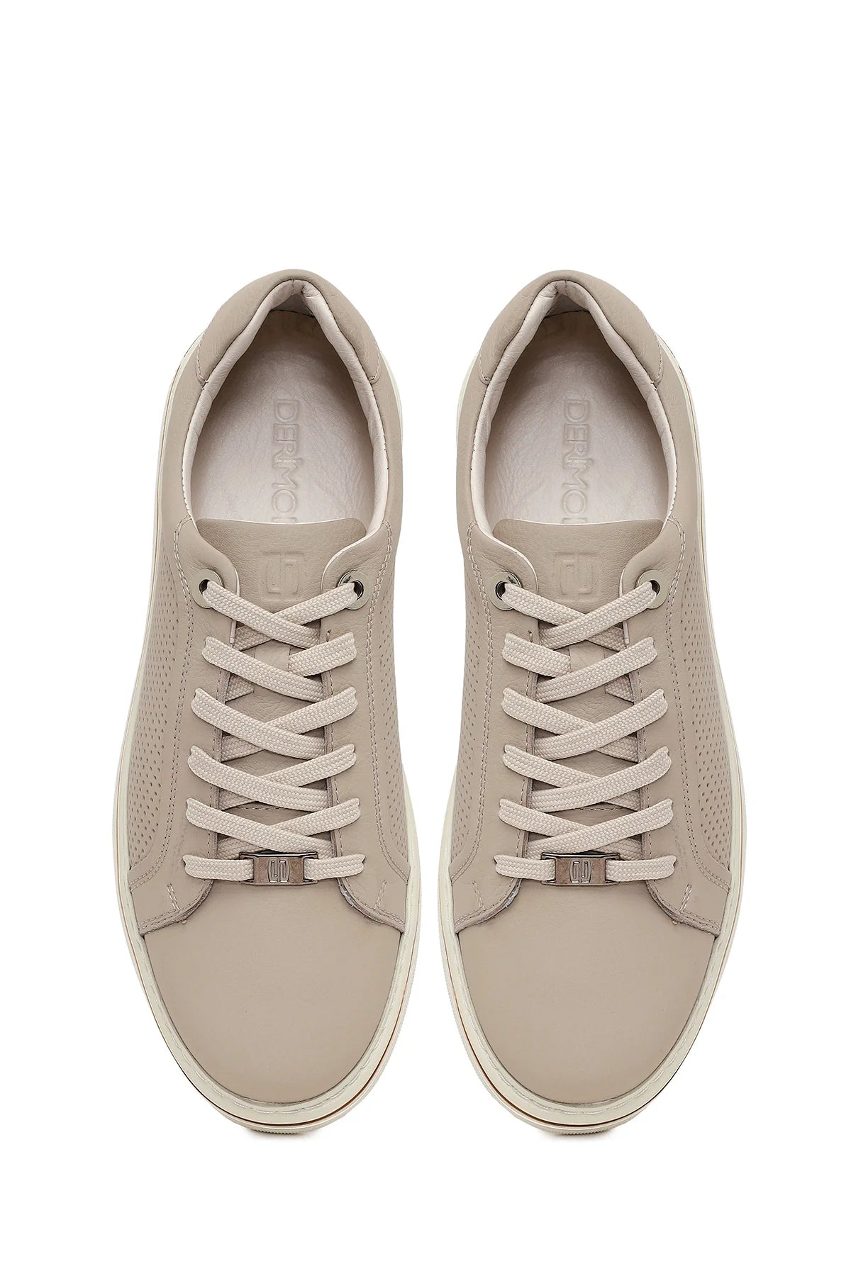 Erkek Bej Bağcıklı Deri Sneaker