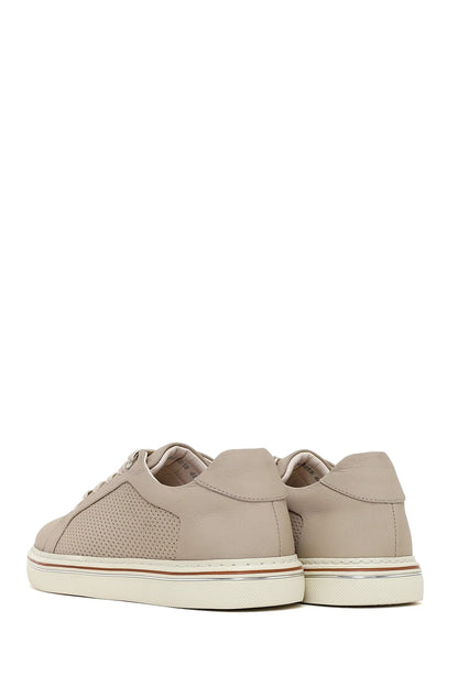 Erkek Bej Bağcıklı Deri Sneaker