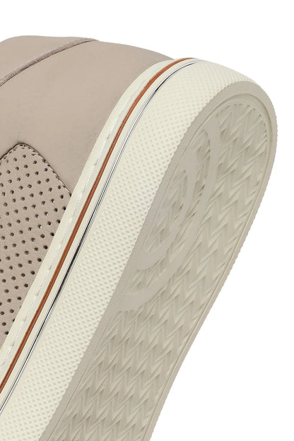 Erkek Bej Bağcıklı Deri Sneaker