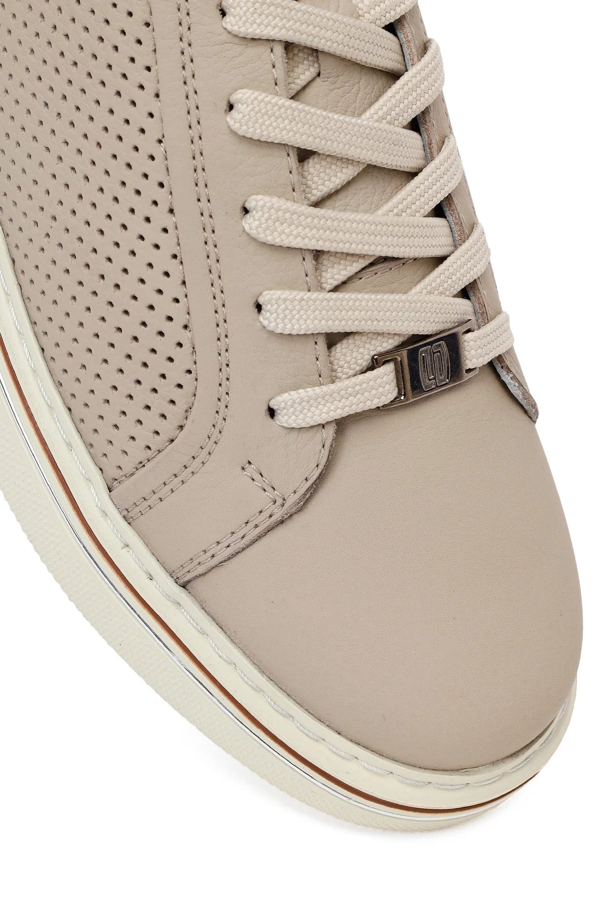 Erkek Bej Bağcıklı Deri Sneaker