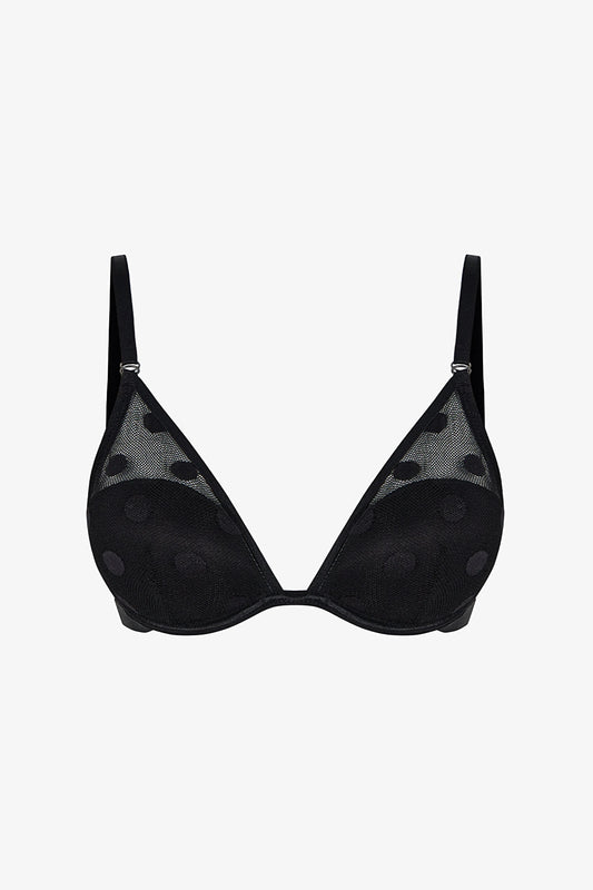 Siyah Dot Mesh Push Up Destekli Sütyen