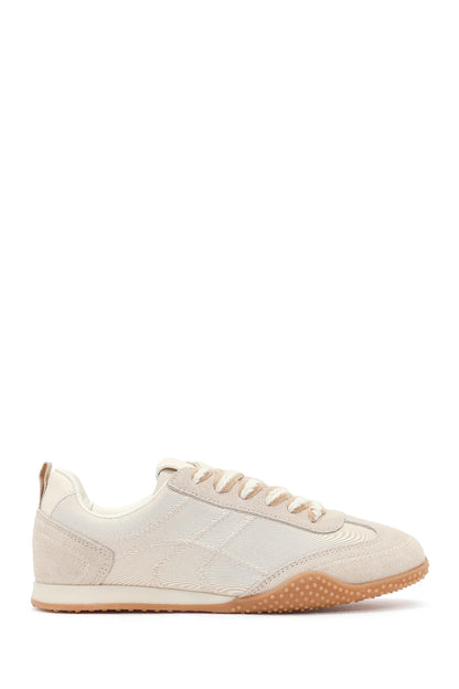 Kadın Krem Bağcıklı Deri Sneaker