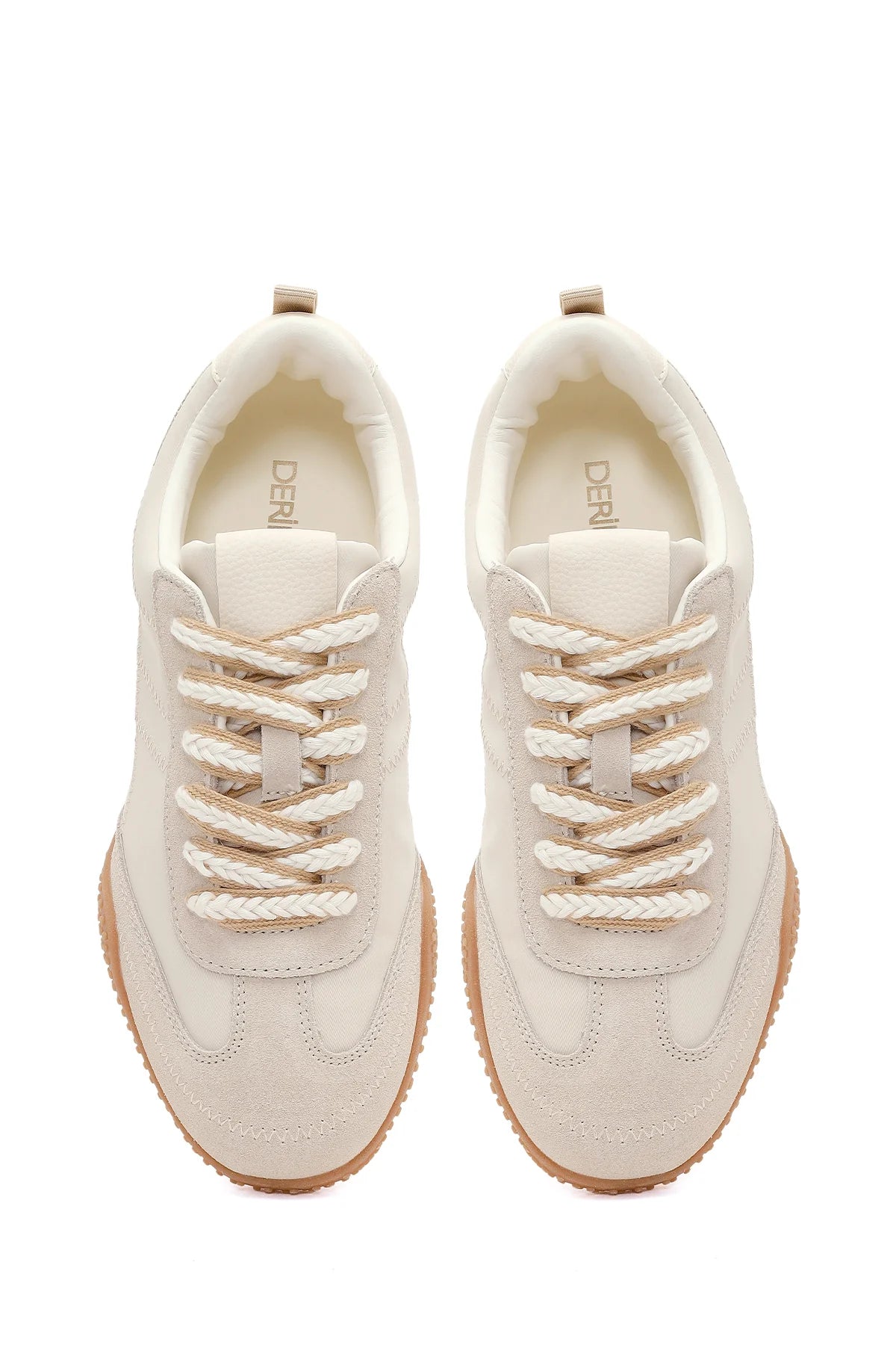 Kadın Krem Bağcıklı Deri Sneaker
