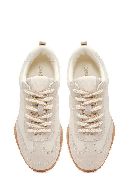 Kadın Krem Bağcıklı Deri Sneaker