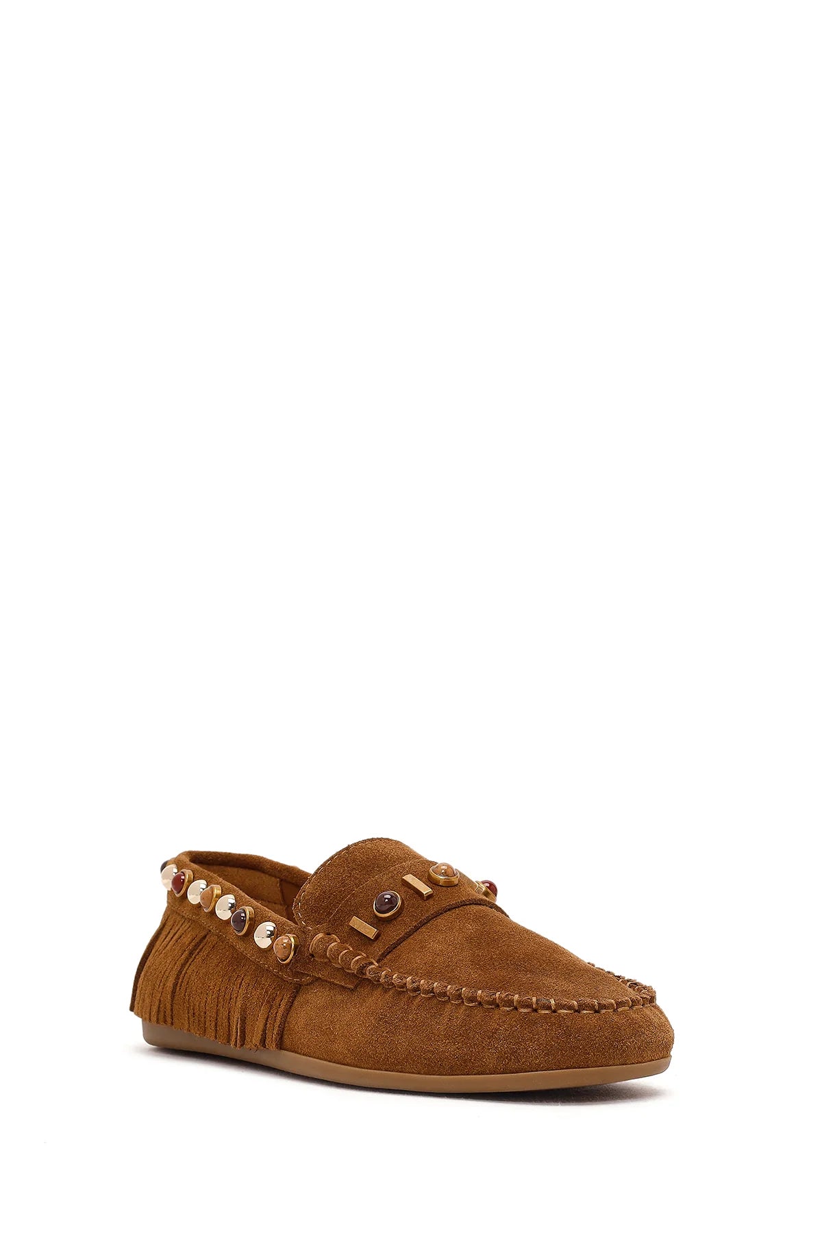 Kadın Taba Püsküllü Süet Deri Loafer