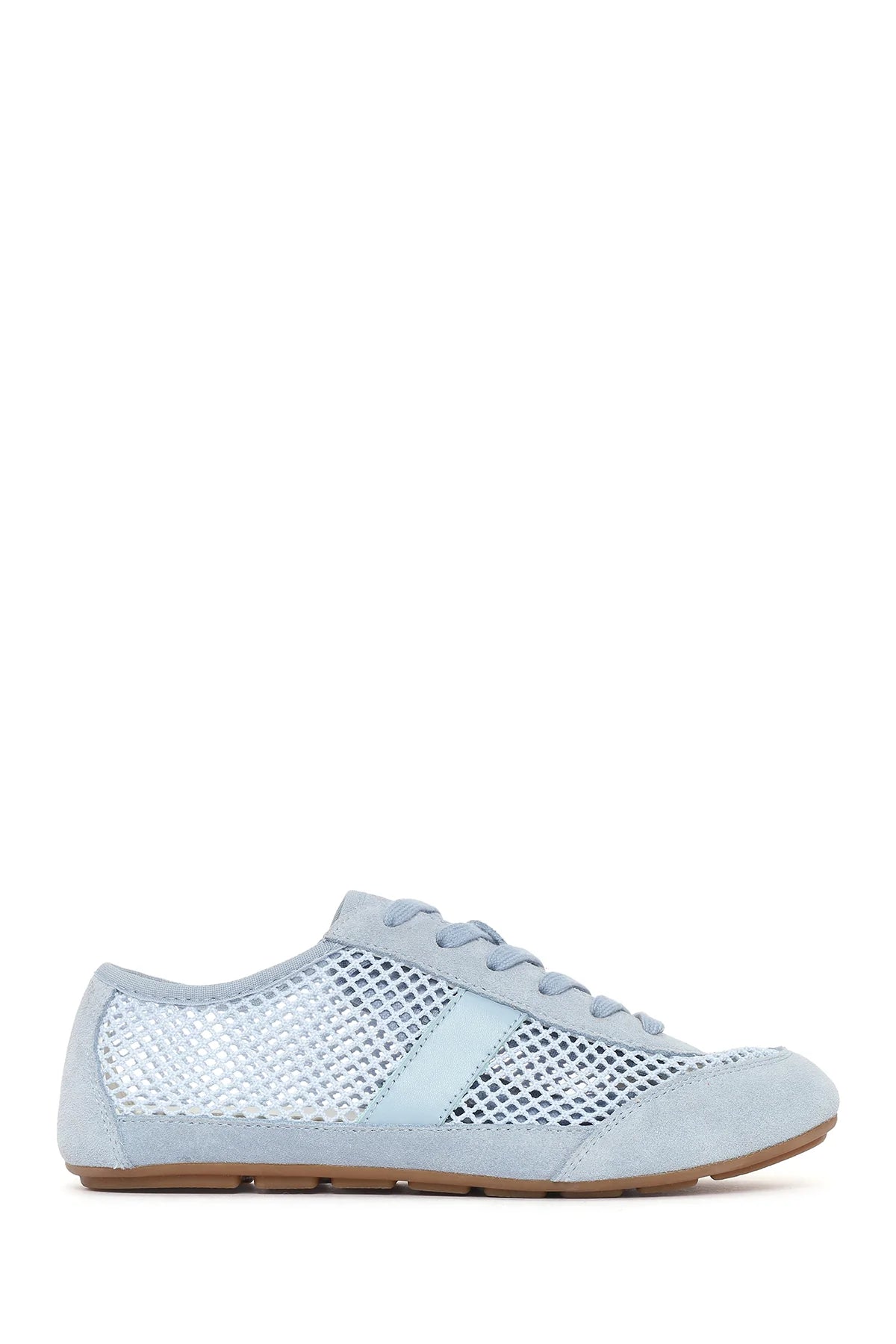 Kadın Mavi Bağcıklı Fileli Deri Sneaker