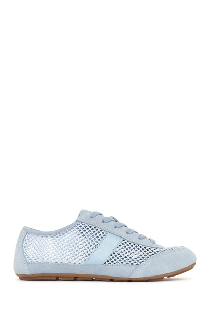 Kadın Mavi Bağcıklı Fileli Deri Sneaker