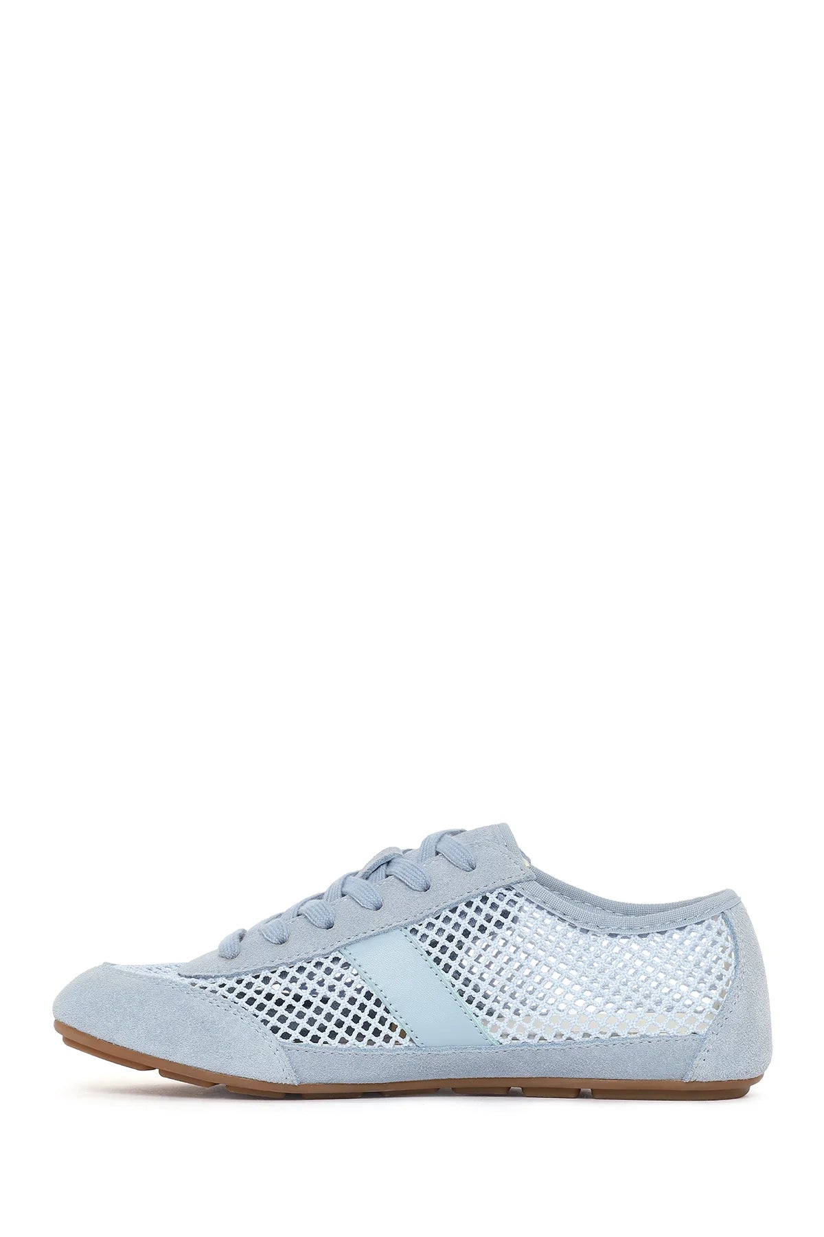 Kadın Mavi Bağcıklı Fileli Deri Sneaker