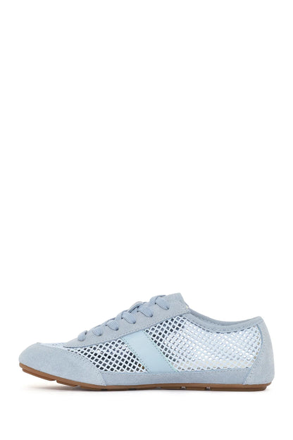 Kadın Mavi Bağcıklı Fileli Deri Sneaker