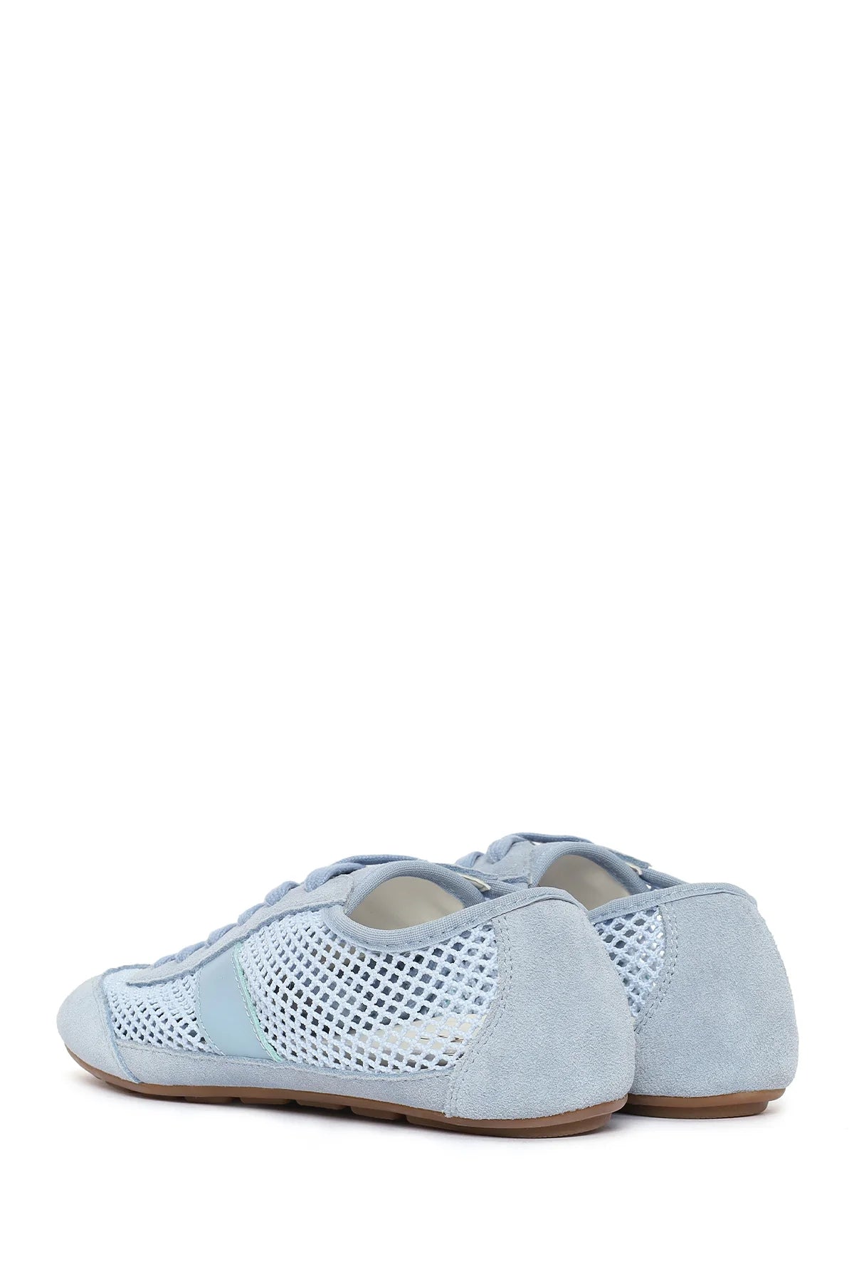 Kadın Mavi Bağcıklı Fileli Deri Sneaker