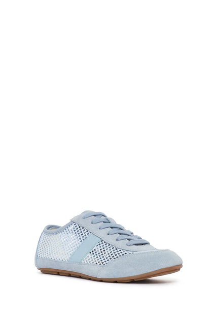 Kadın Mavi Bağcıklı Fileli Deri Sneaker