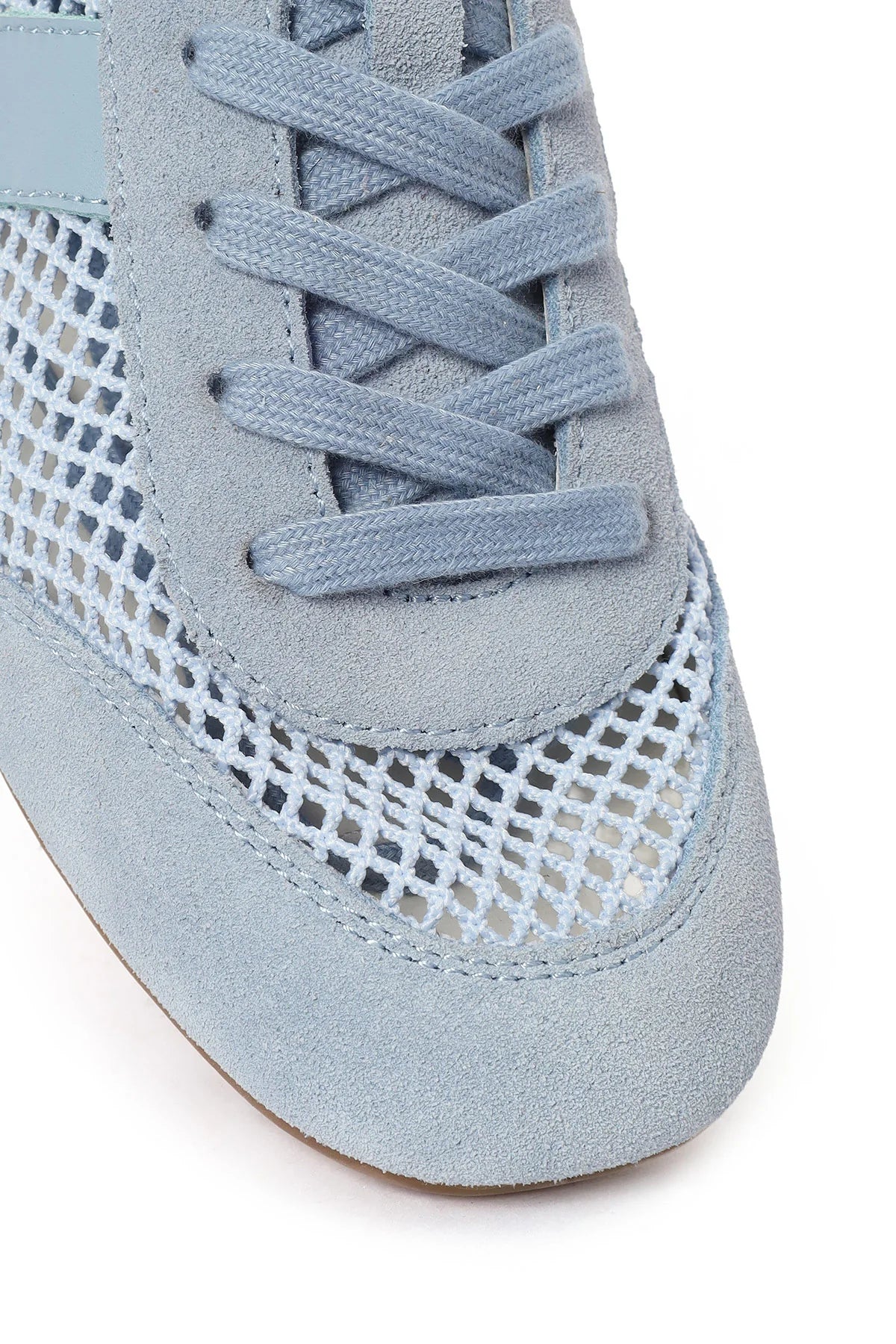 Kadın Mavi Bağcıklı Fileli Deri Sneaker