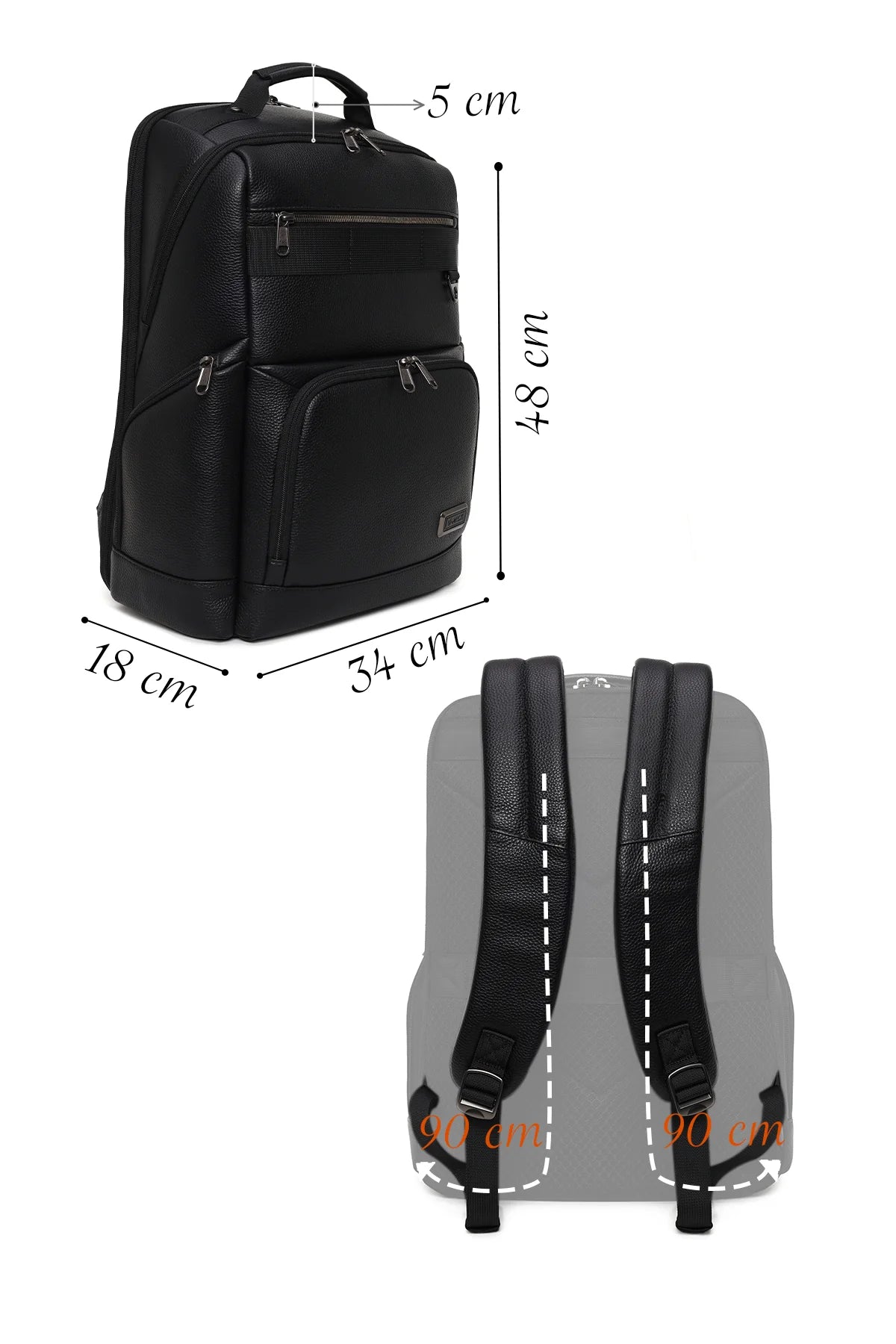D-pack Unisex Siyah Deri Sırt Çantası