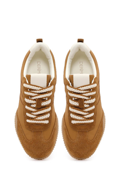 Kadın Taba Bağcıklı Deri Sneaker
