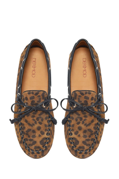 Kadın Leopar Desenli Süet Deri Loafer