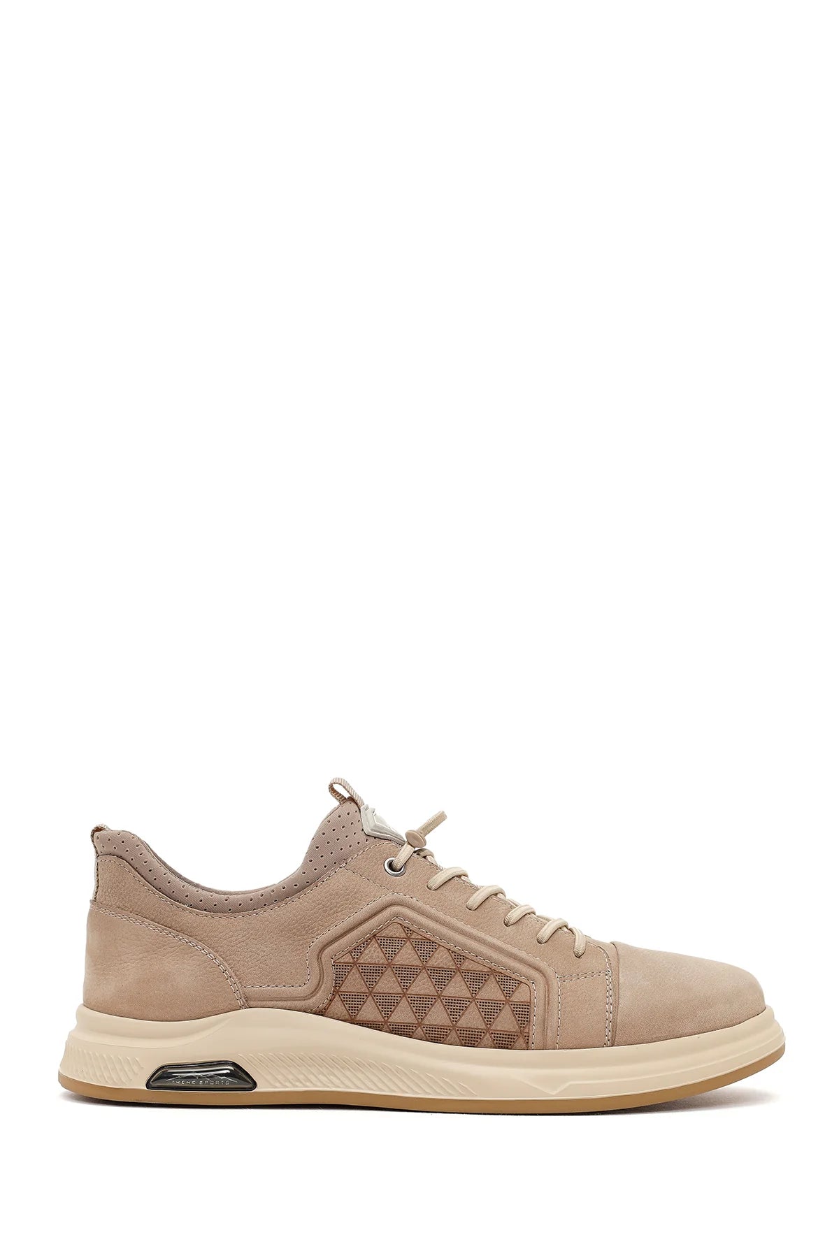Erkek Vizon Bağcıklı Baskılı Nubuk Deri Sneaker