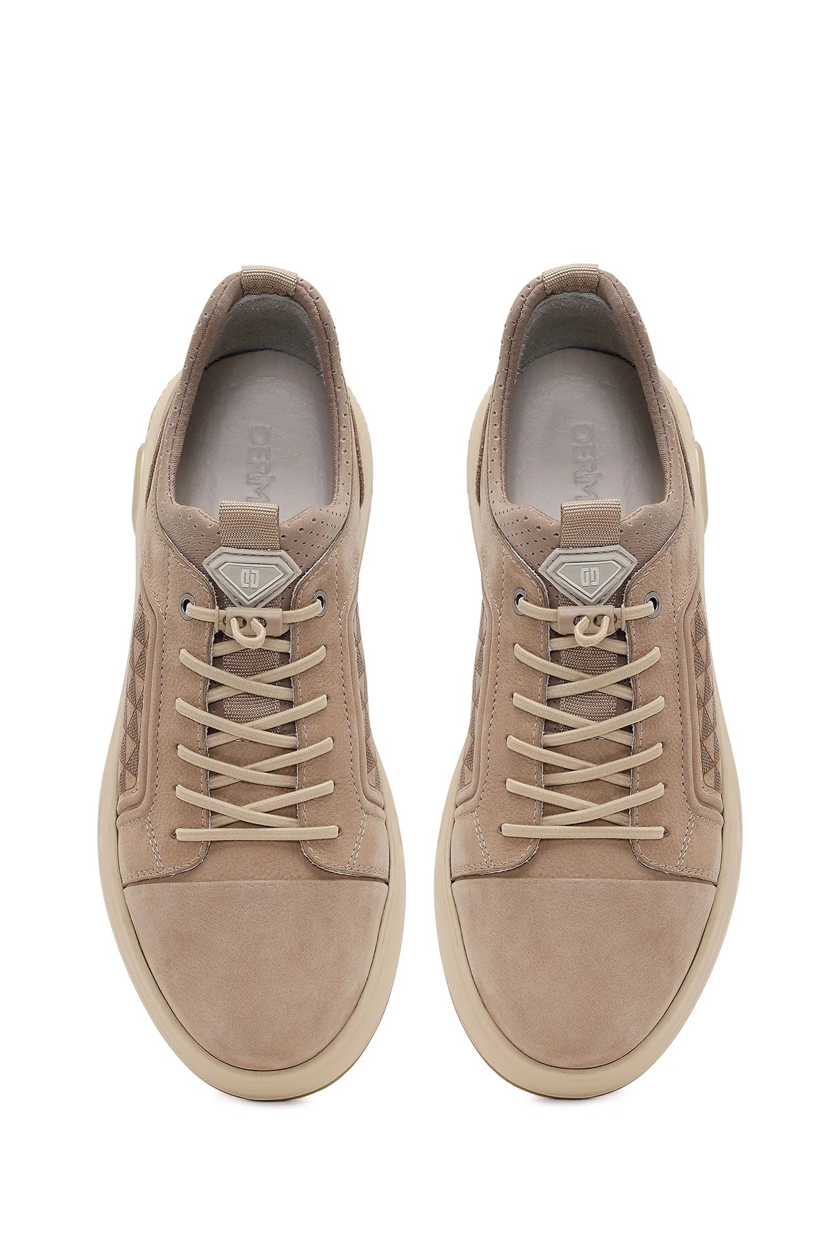 Erkek Vizon Bağcıklı Baskılı Nubuk Deri Sneaker