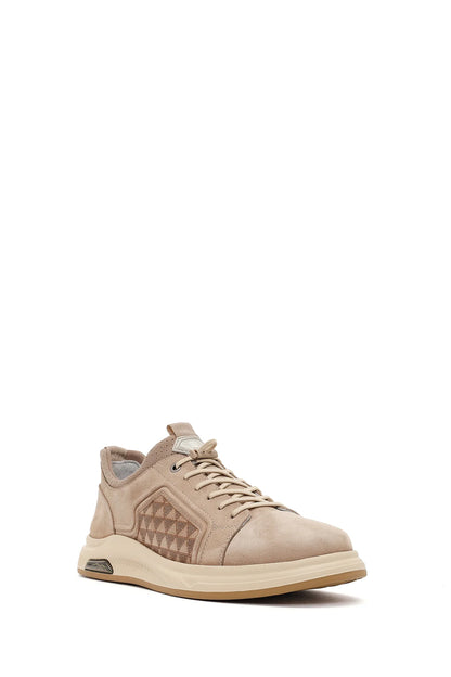 Erkek Vizon Bağcıklı Baskılı Nubuk Deri Sneaker