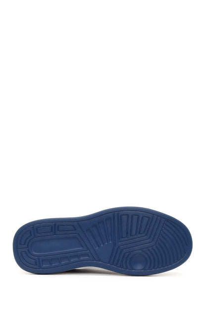 Erkek Lacivert Bağcıklı Kalın Tabanlı Deri Sneaker
