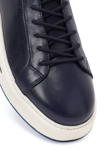 Erkek Lacivert Bağcıklı Kalın Tabanlı Deri Sneaker