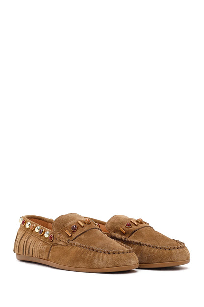 Kadın Camel Püsküllü Süet Deri Loafer