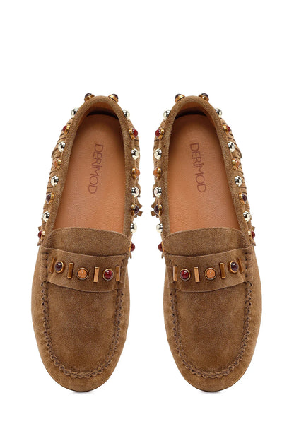 Kadın Camel Püsküllü Süet Deri Loafer