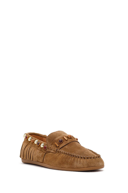 Kadın Camel Püsküllü Süet Deri Loafer