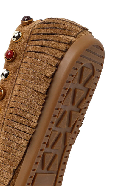 Kadın Camel Püsküllü Süet Deri Loafer