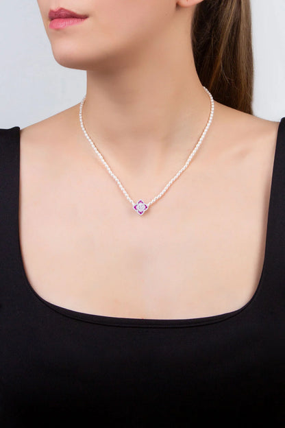 Pembe Yonca 18 Ayar Beyaz Altın Kaplama Gümüş Charm 5212601399