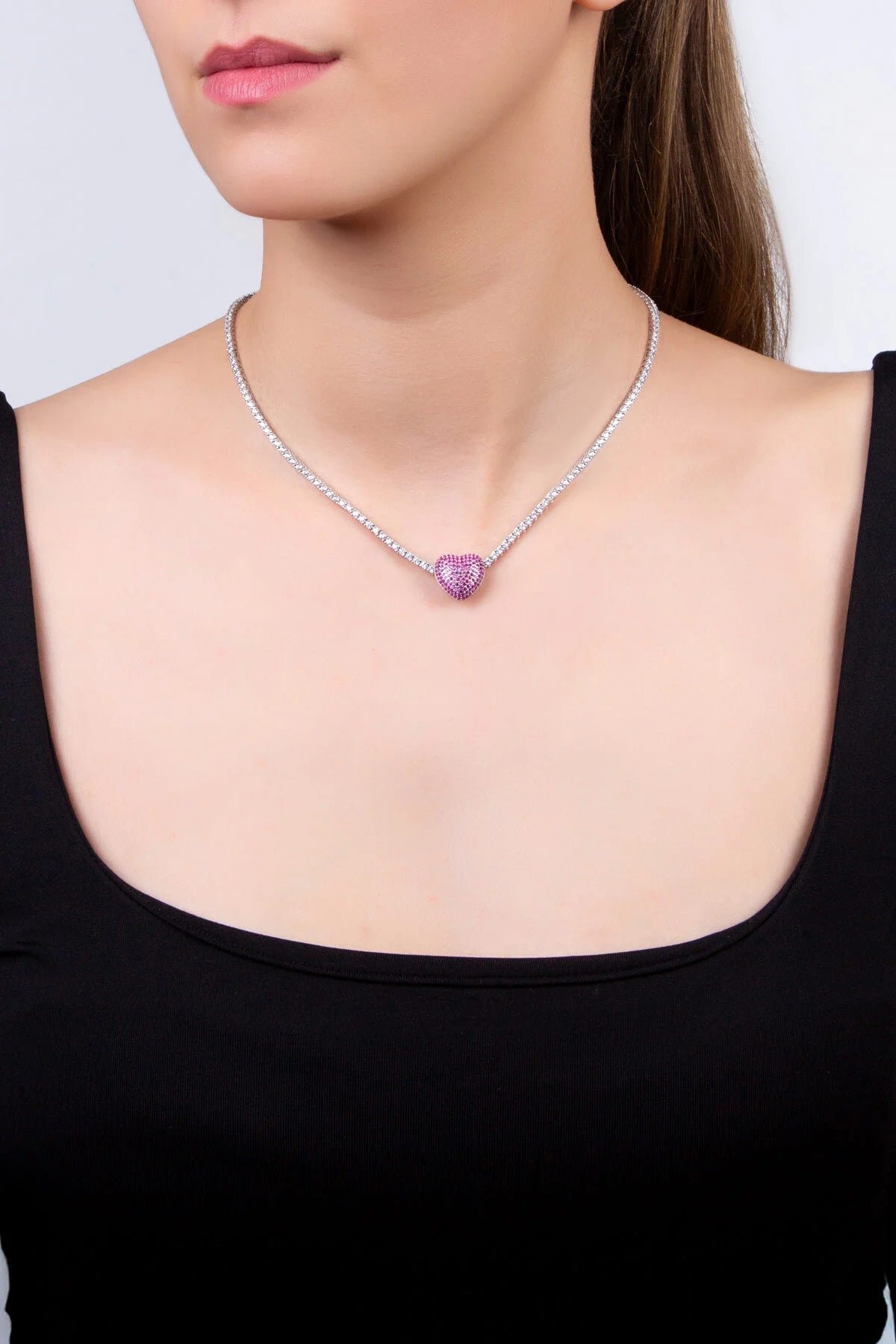Pembe Kalp 18 Ayar Beyaz Altın Kaplama Gümüş Charm 5212560899
