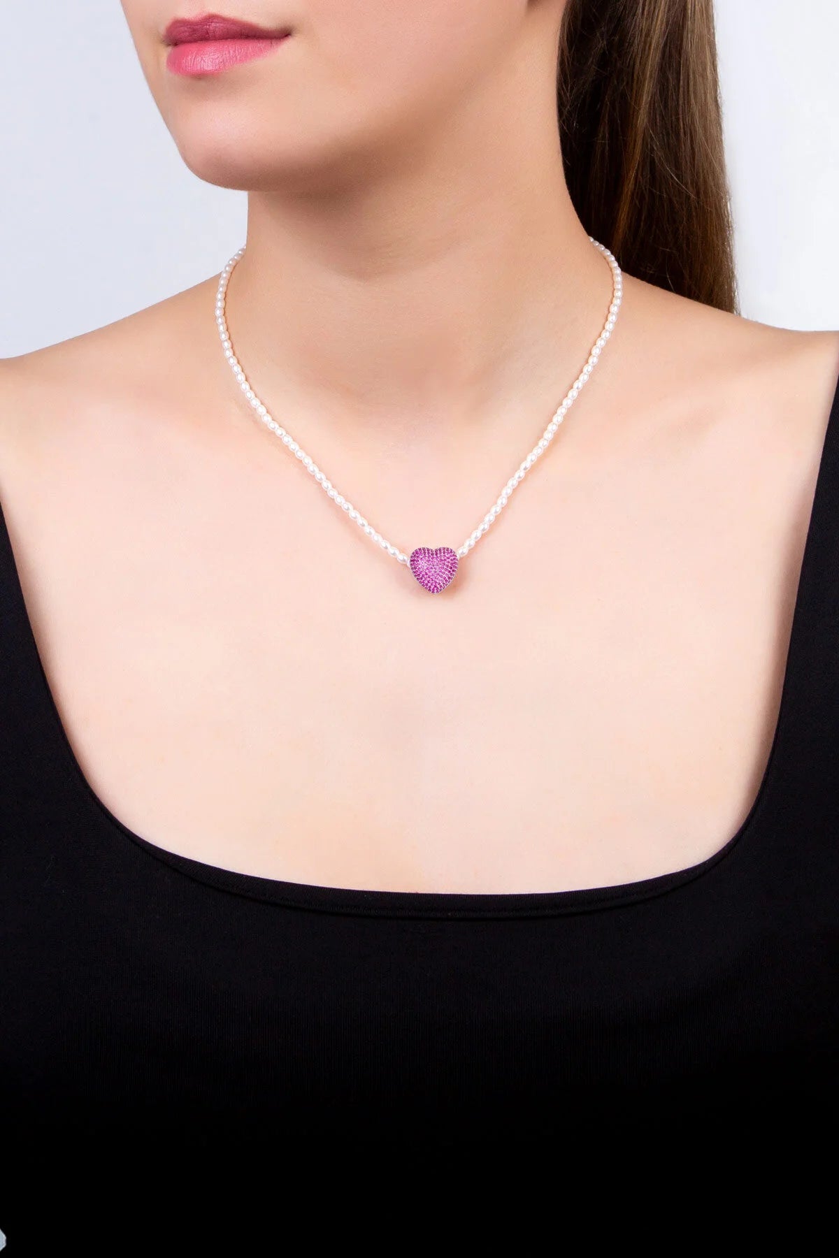 Pembe Kalp 18 Ayar Beyaz Altın Kaplama Gümüş Charm 5212560899