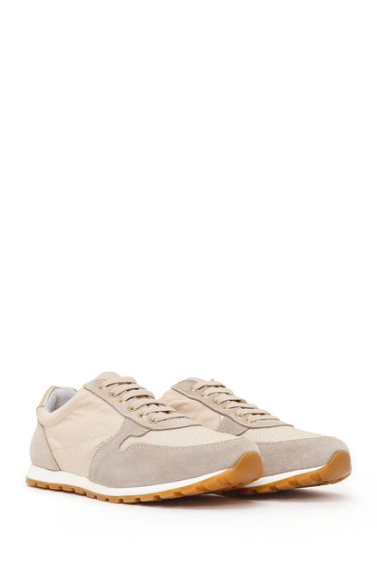 Kadın Bej Bağcıklı Deri Sneaker