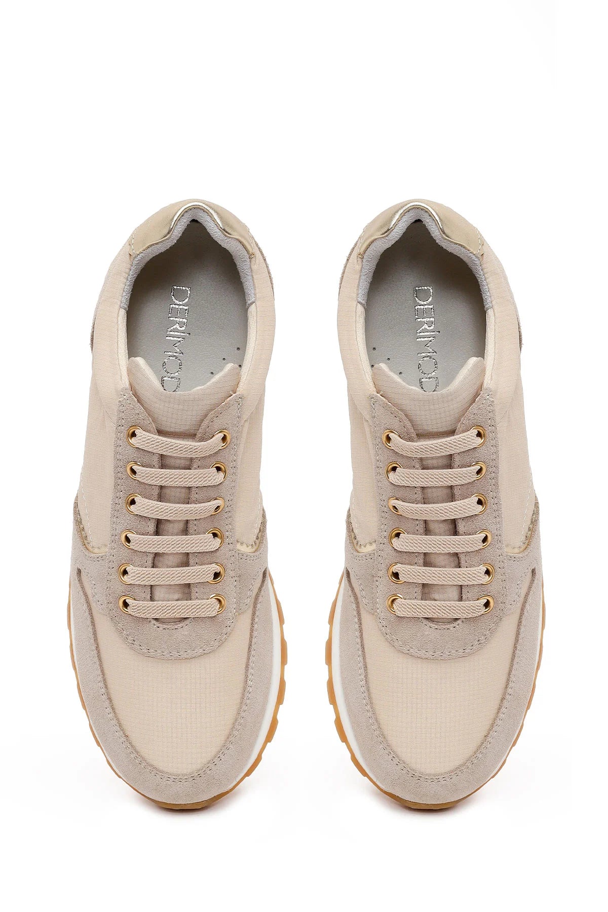 Kadın Bej Bağcıklı Deri Sneaker