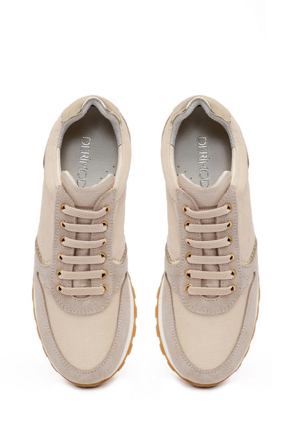 Kadın Bej Bağcıklı Deri Sneaker